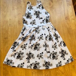 White dress with black and grey flowers